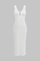 Knitted Metallic Cut Out Sheer Sleeveless Dress